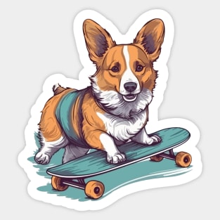 Corgi dog riding a skateboard Sticker